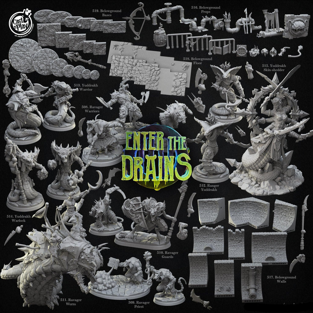 3D Printed Cast n Play Yuddrakh Skin-shedder Enter the Drains 28 32mm D&D