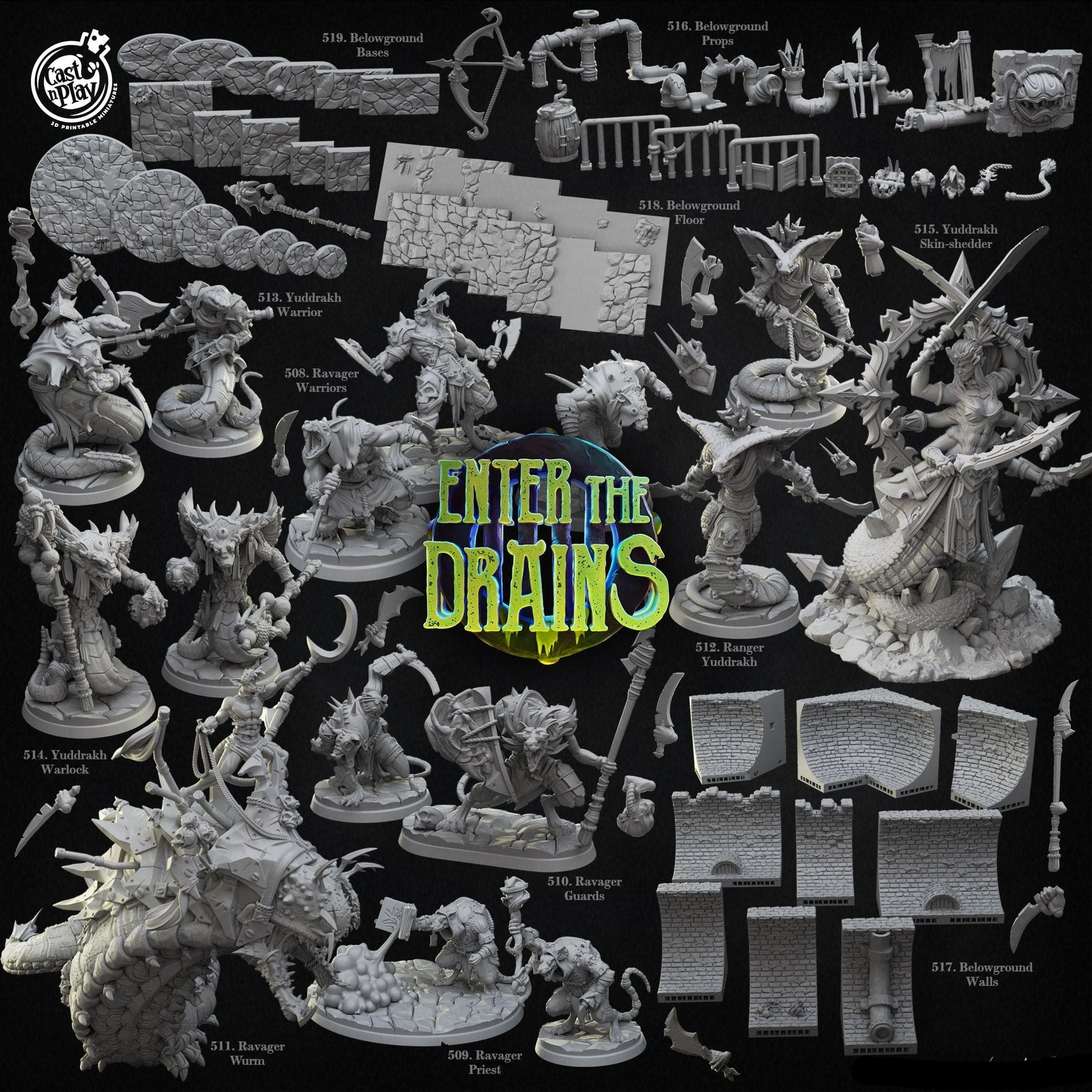 3D Printed Cast n Play Yuddrakh Skin-shedder Enter the Drains 28 32mm D&D