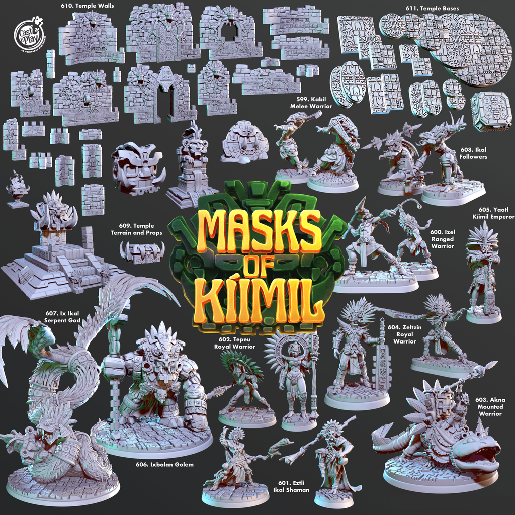 3D Printed Cast n Play Zeltzin, Royal Warrior Masks of Kiimil 28 32mm D&D