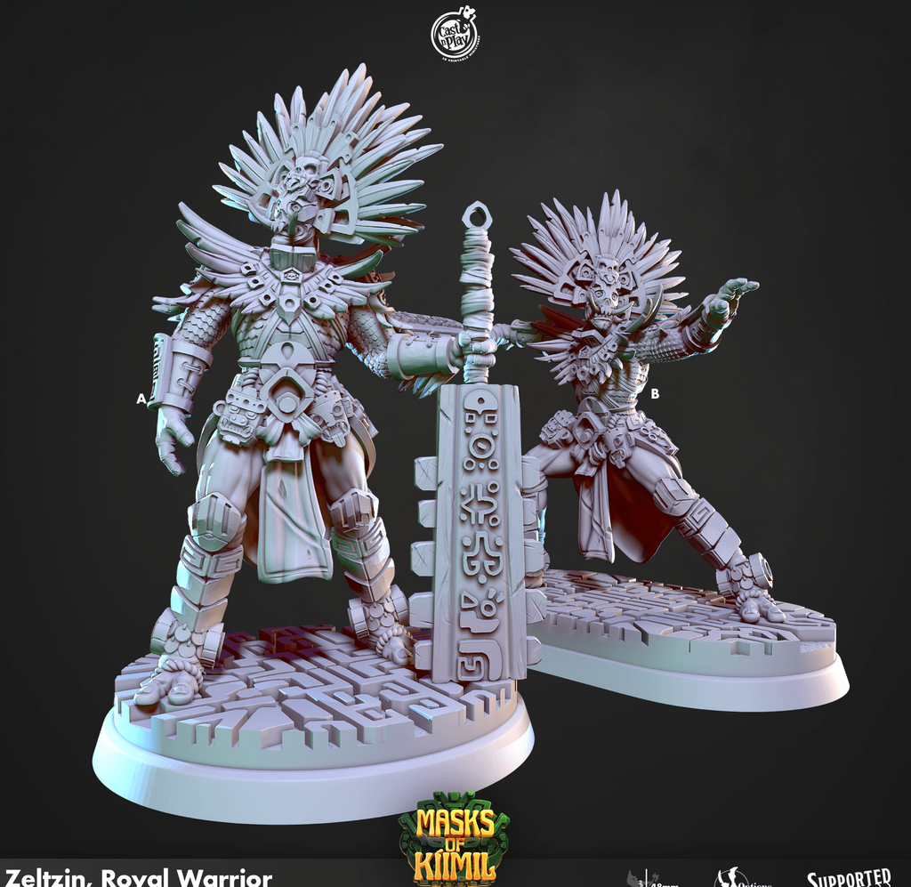 3D Printed Cast n Play Zeltzin, Royal Warrior Masks of Kiimil 28 32mm D&D