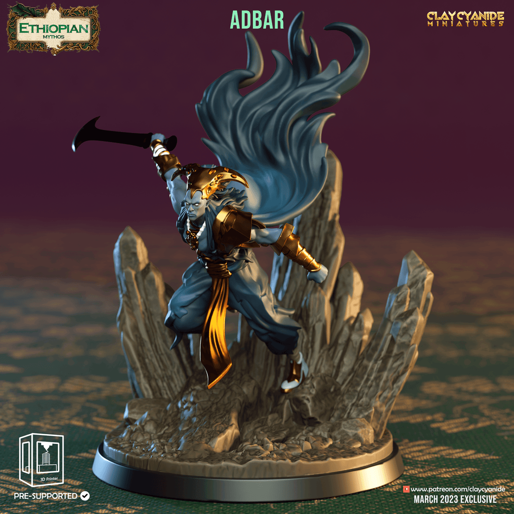 3D Printed Clay Cyanide Adbar Ethiopian Mythos 28 32 mm D&D