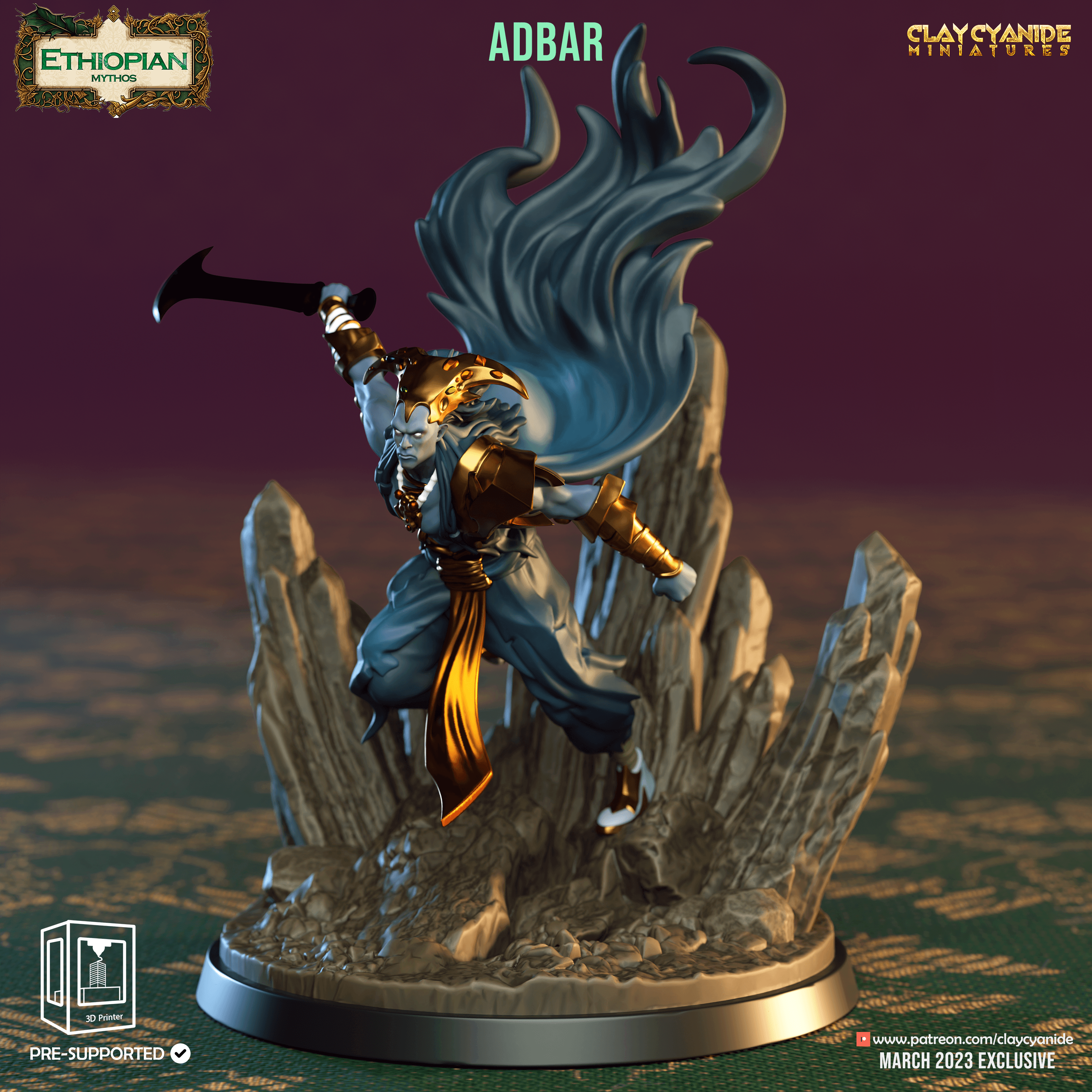 3D Printed Clay Cyanide Adbar Ethiopian Mythos 28 32 mm D&D