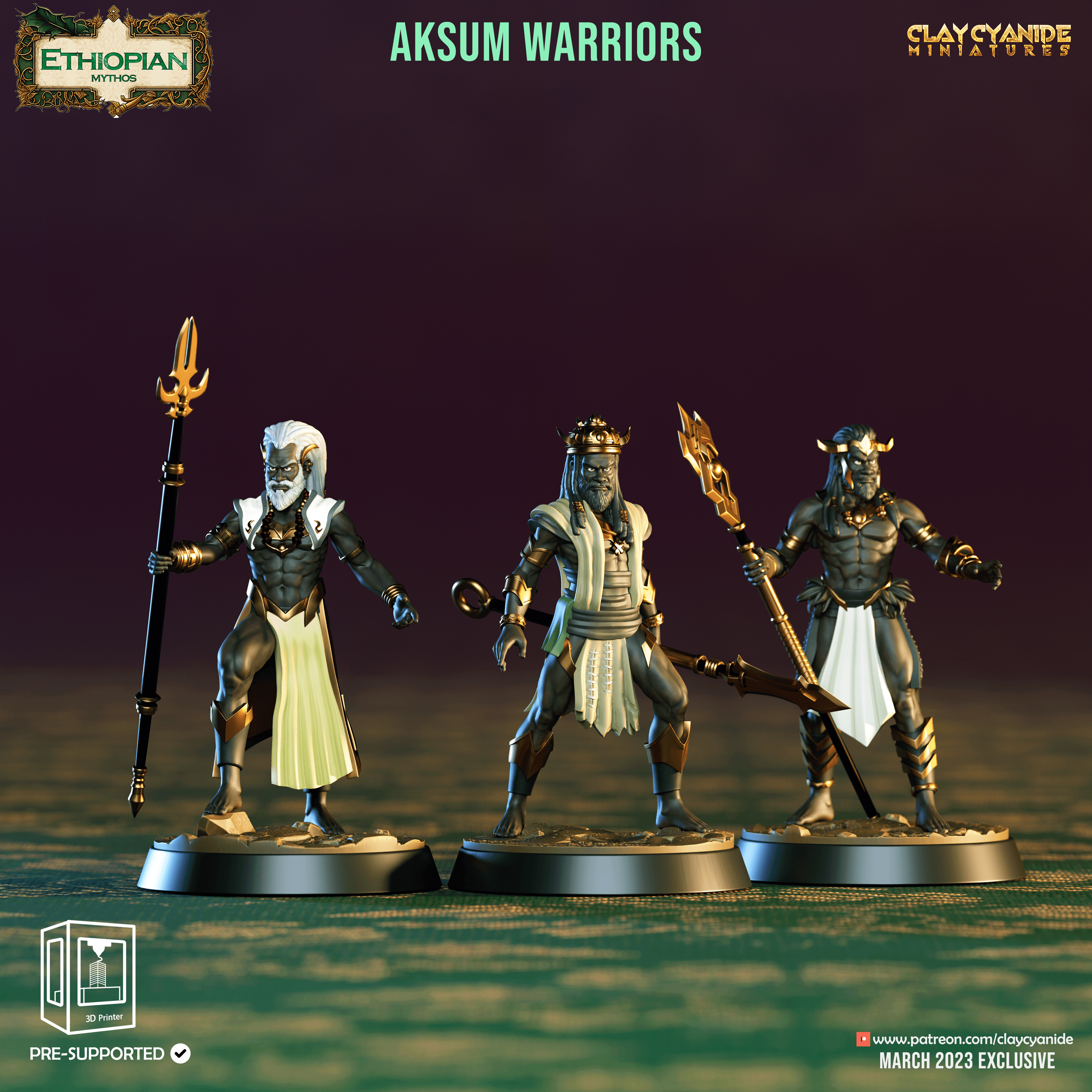3D Printed Clay Cyanide Aksum Warriors Ethiopian Mythos 28 32 mm D&D