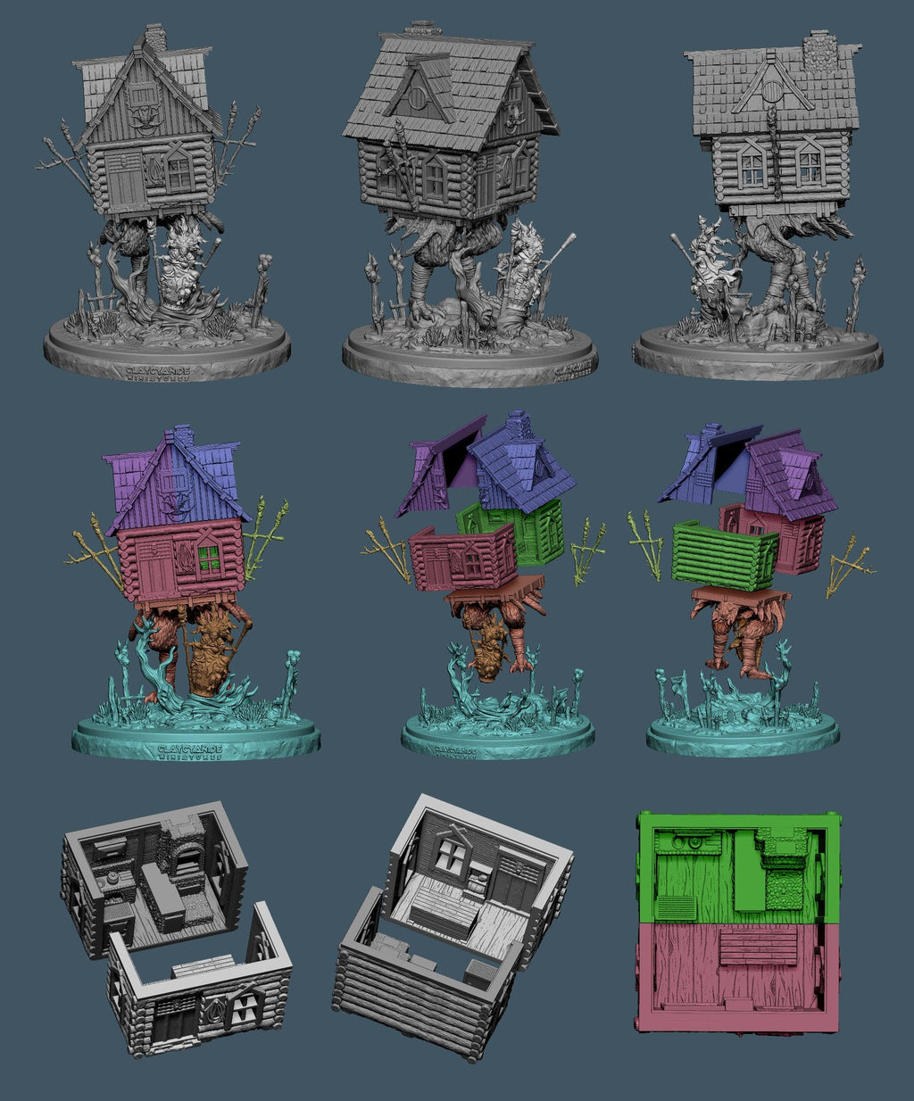 3D Printed Clay Cyanide Baba Yaga's Hut 28mm-32mm Ragnarok D&D