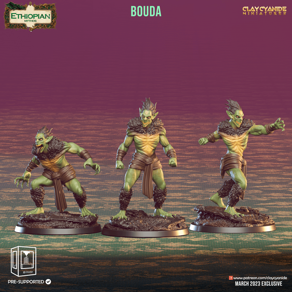 3D Printed Clay Cyanide Bouda Ethiopian Mythos 28 32 mm D&D