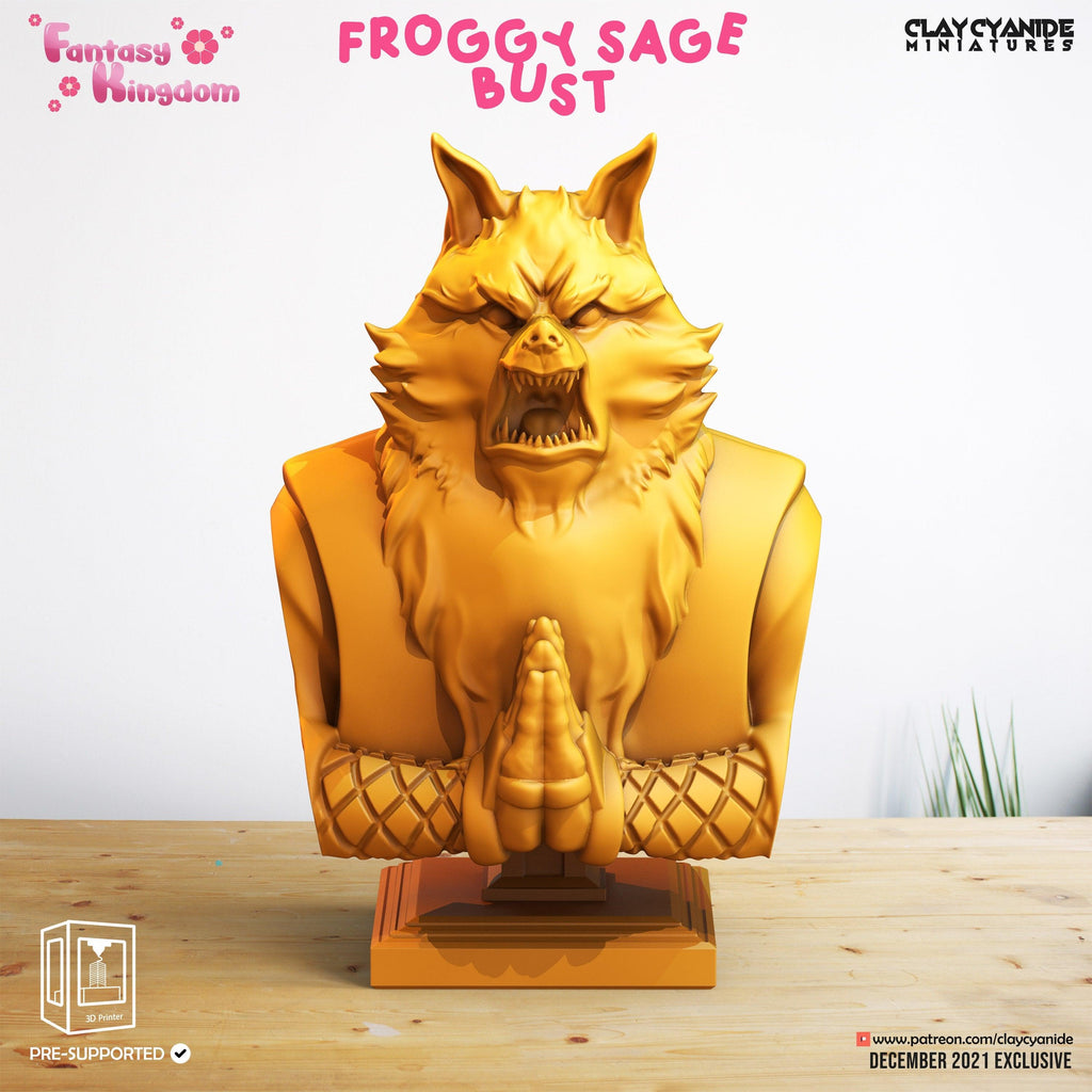 3D Printed Clay Cyanide Fantasy Kingdom - Froggy Sage Bust 28mm 32mm D&D