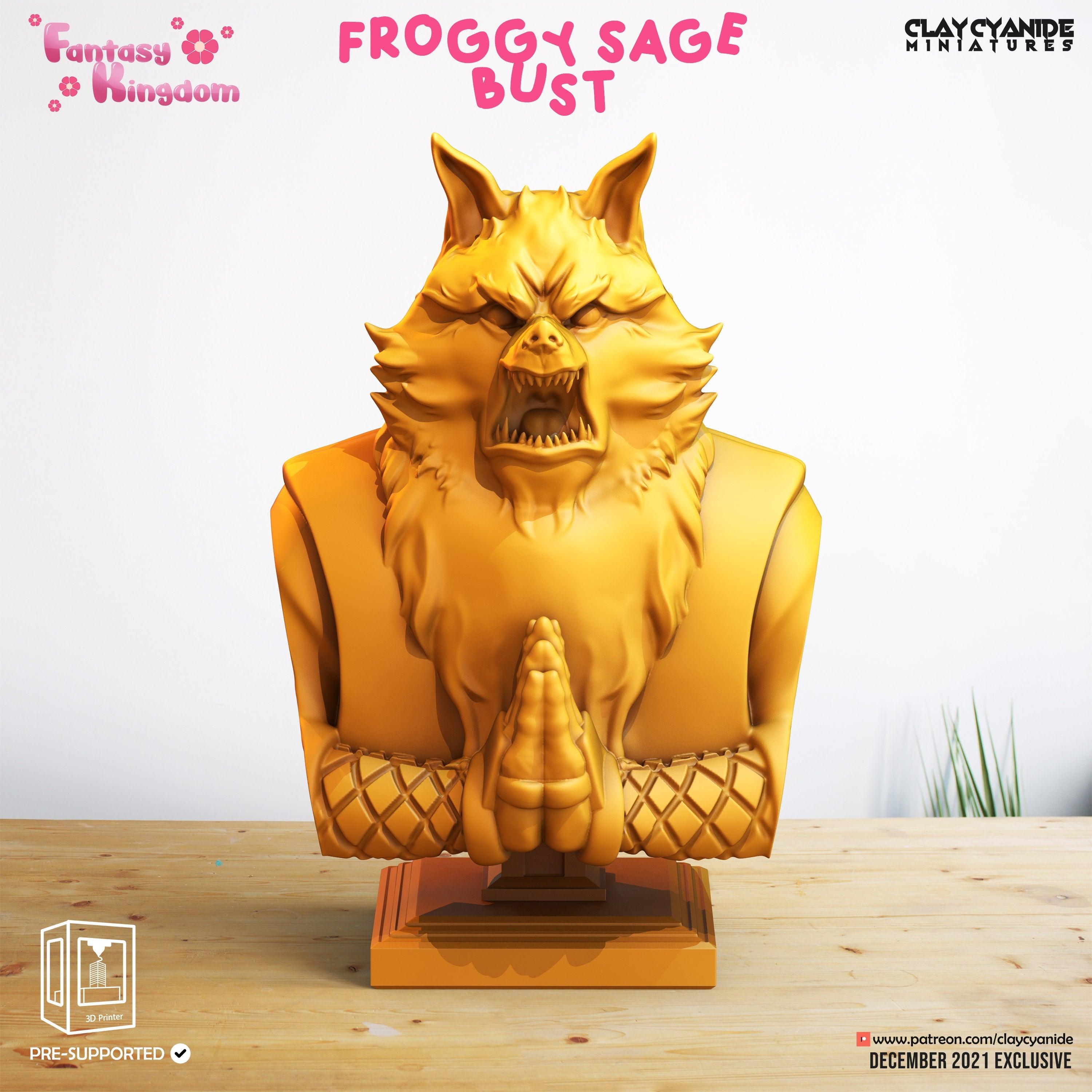 3D Printed Clay Cyanide Fantasy Kingdom - Froggy Sage Bust 28mm 32mm D&D