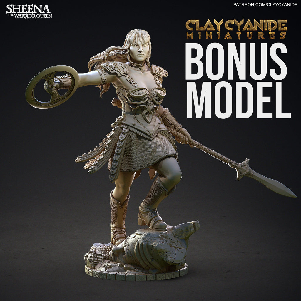3D Printed Clay Cyanide Large Figure Sheena, Warrior Queen Ragnarok D&D
