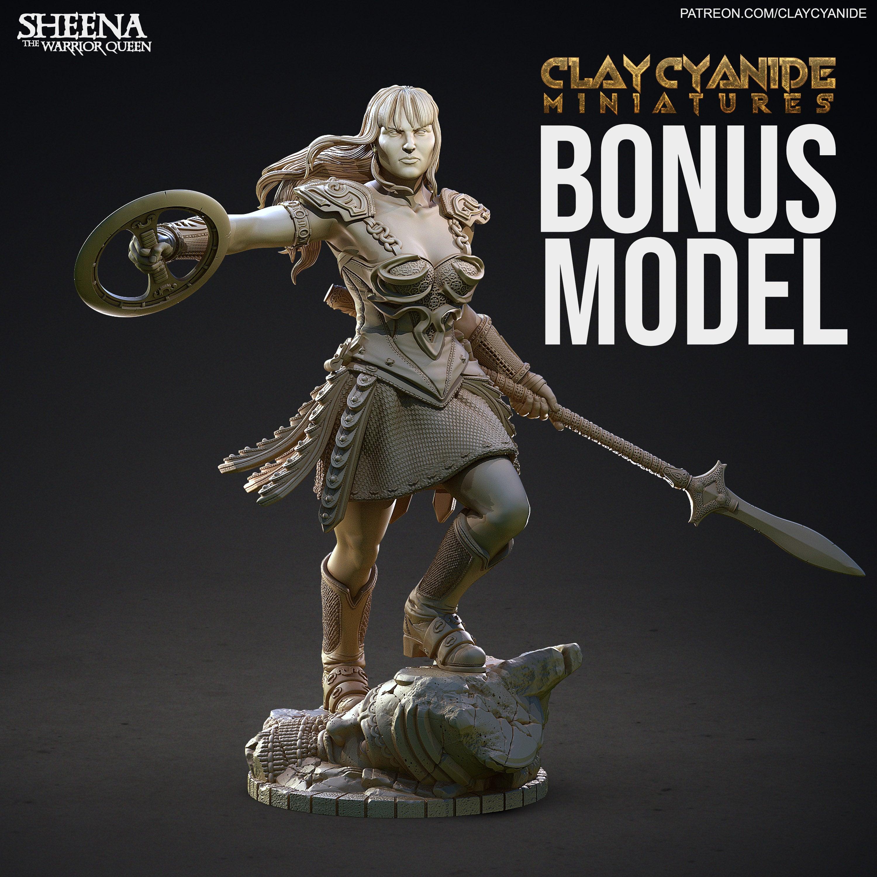 3D Printed Clay Cyanide Large Figure Sheena, Warrior Queen Ragnarok D&D