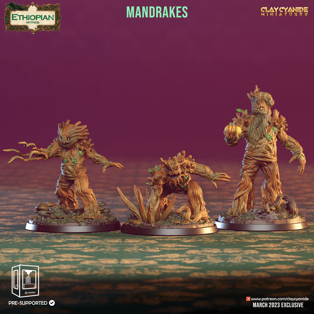 3D Printed Clay Cyanide Mandrakes Ethiopian Mythos 28 32 mm D&D
