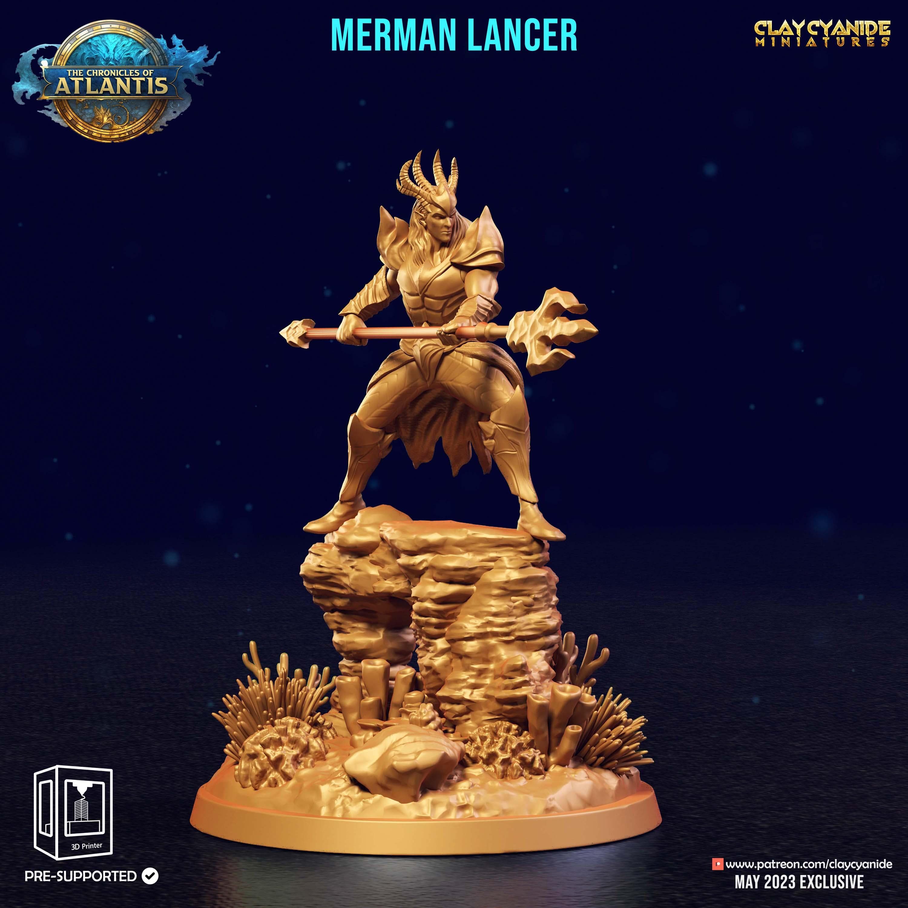3D Printed Clay Cyanide Merman Lancers The Chronicles of Atlantis 28 32 mm D&D