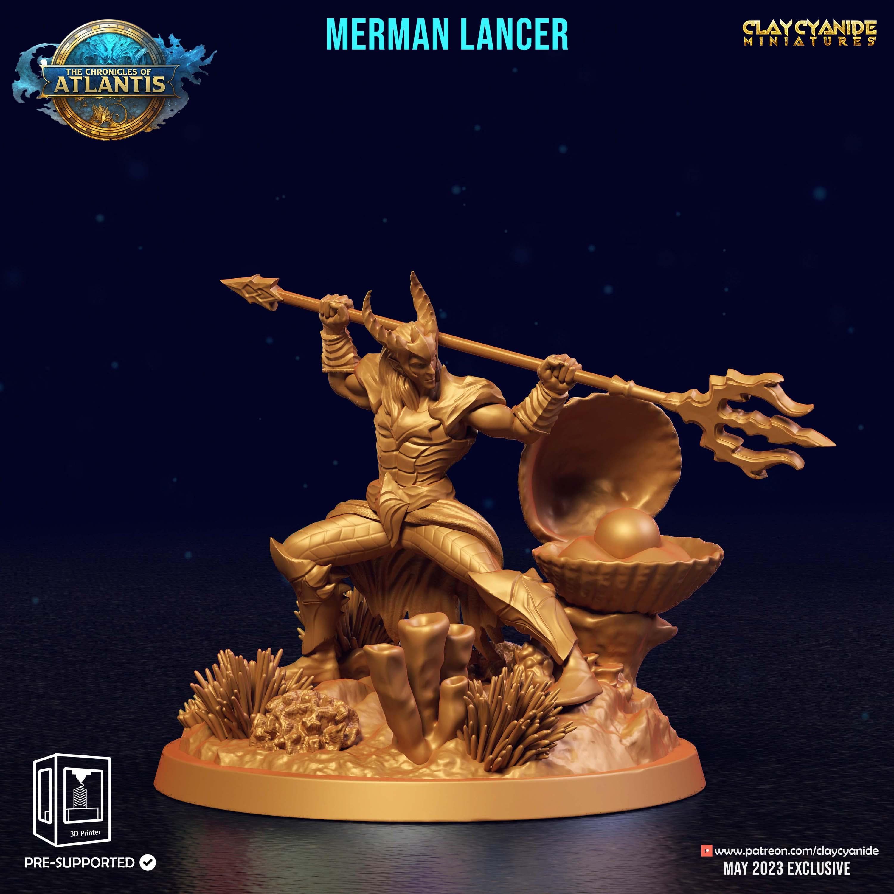 3D Printed Clay Cyanide Merman Lancers The Chronicles of Atlantis 28 32 mm D&D
