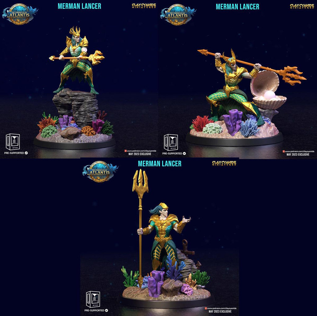 3D Printed Clay Cyanide Merman Lancers The Chronicles of Atlantis 28 32 mm D&D