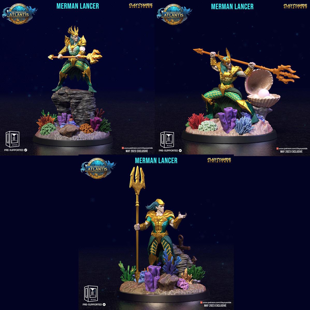 3D Printed Clay Cyanide Merman Lancers The Chronicles of Atlantis 28 32 mm D&D