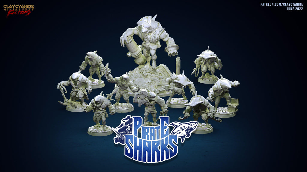 3D Printed Clay Cyanide Pirate Sharks Factions Tribes Wargrounds Ragnarok D&D