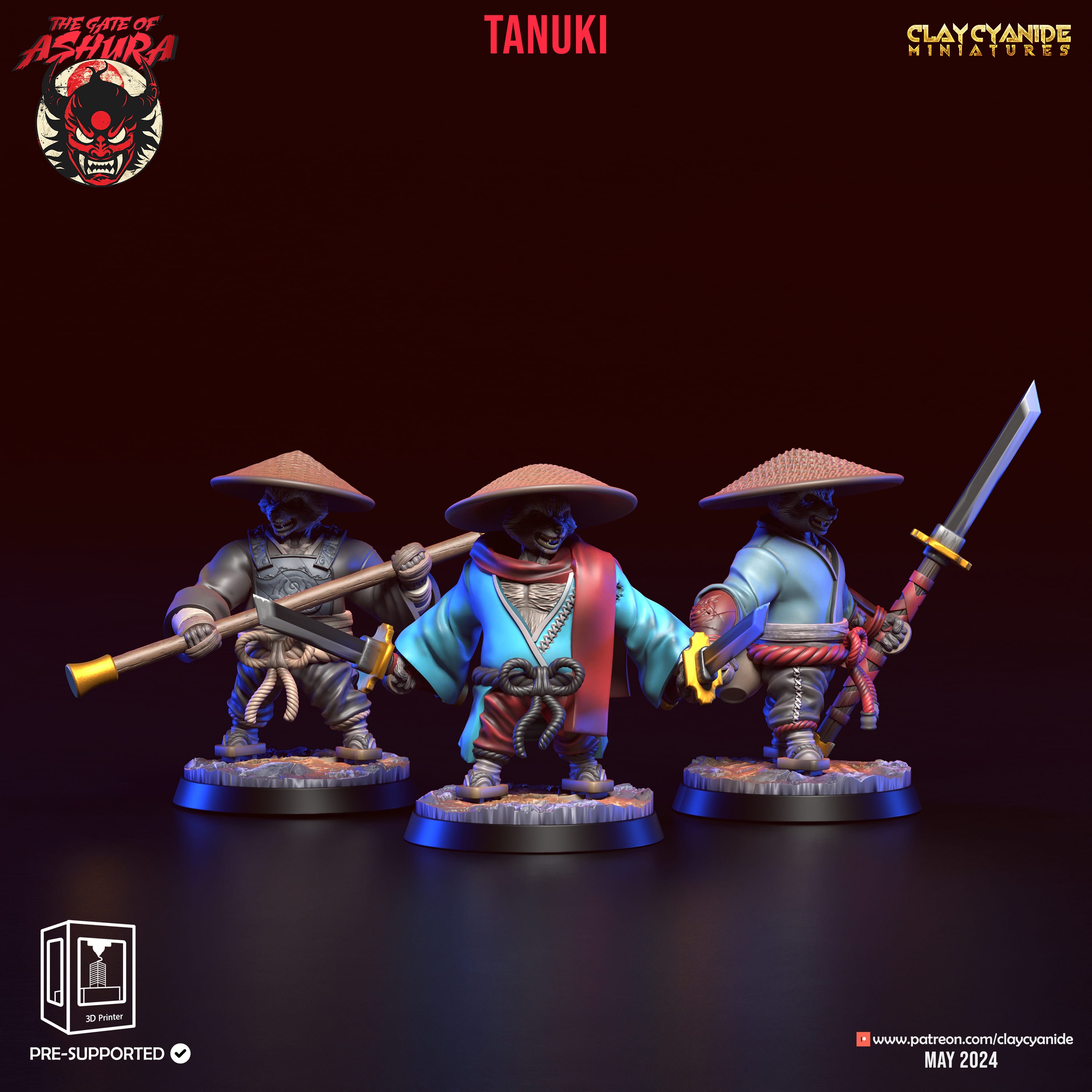 3D Printed Clay Cyanide Tanuki Set The Gate of Ashura 28 32 mm D&D