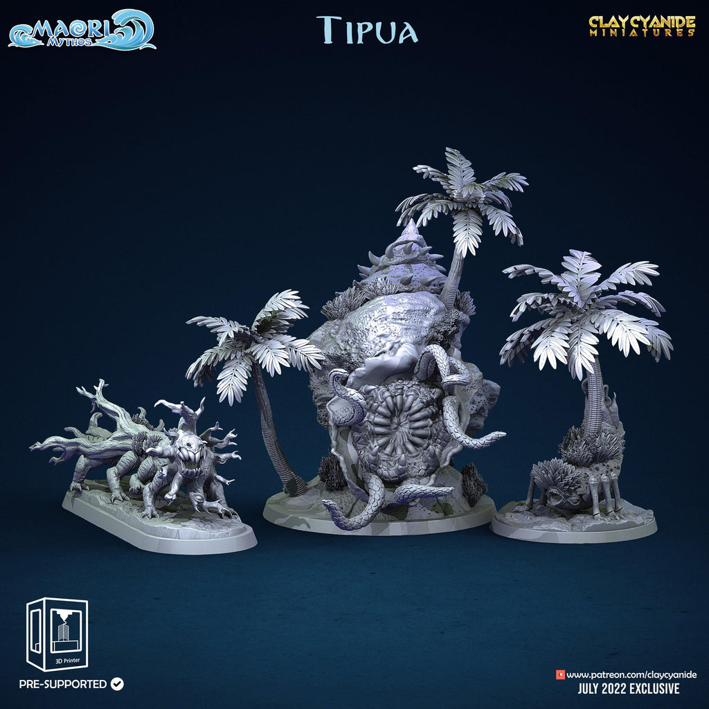 3D Printed Clay Cyanide Tipua Tree and Shell Set Maori Mythos 28mm-32mm Ragnarok D&D