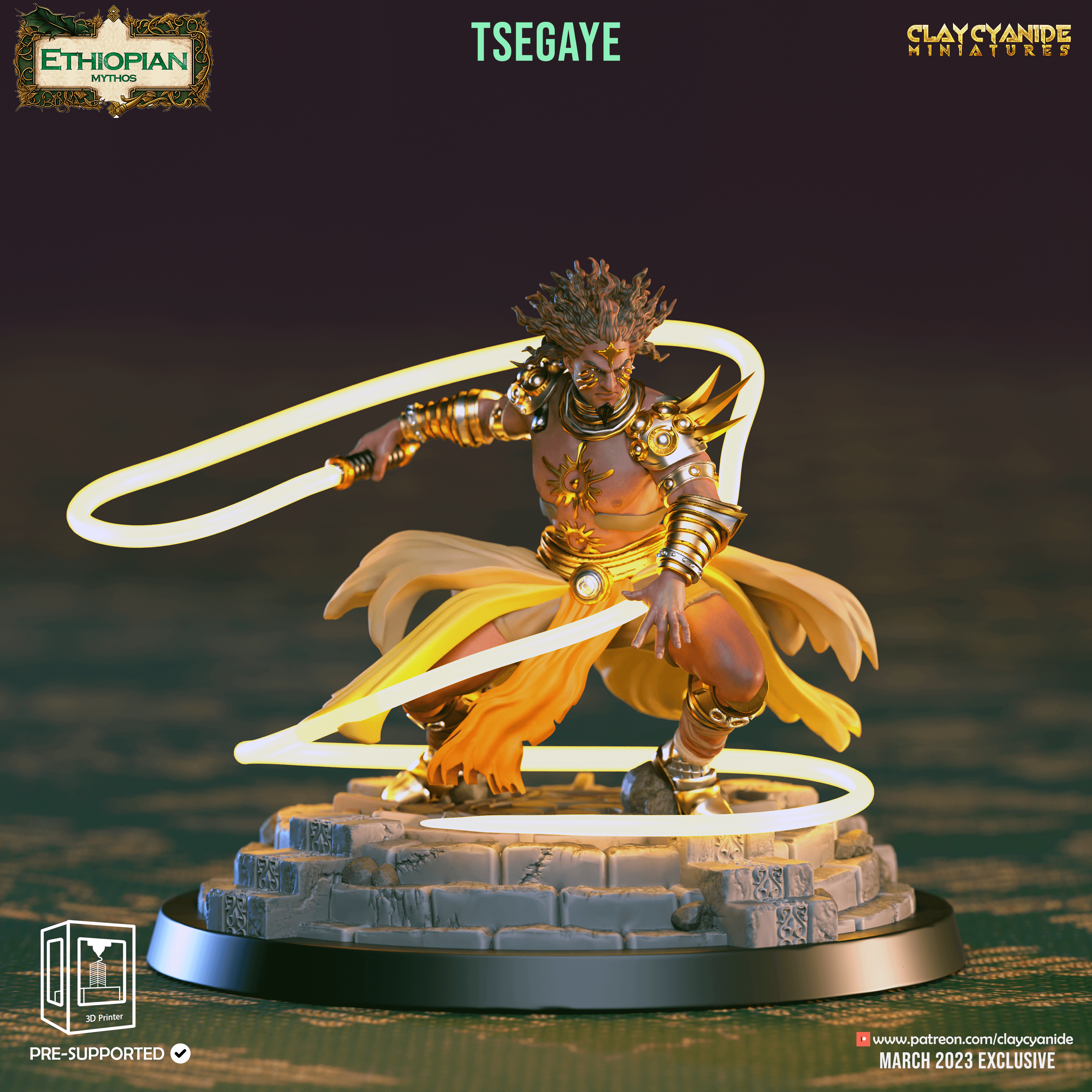 3D Printed Clay Cyanide Tsegaye Ethiopian Mythos 28 32 mm D&D