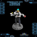 3D Printed Cyberglow City Cyberpunk Bartender Miniature  - 28mm 32mm