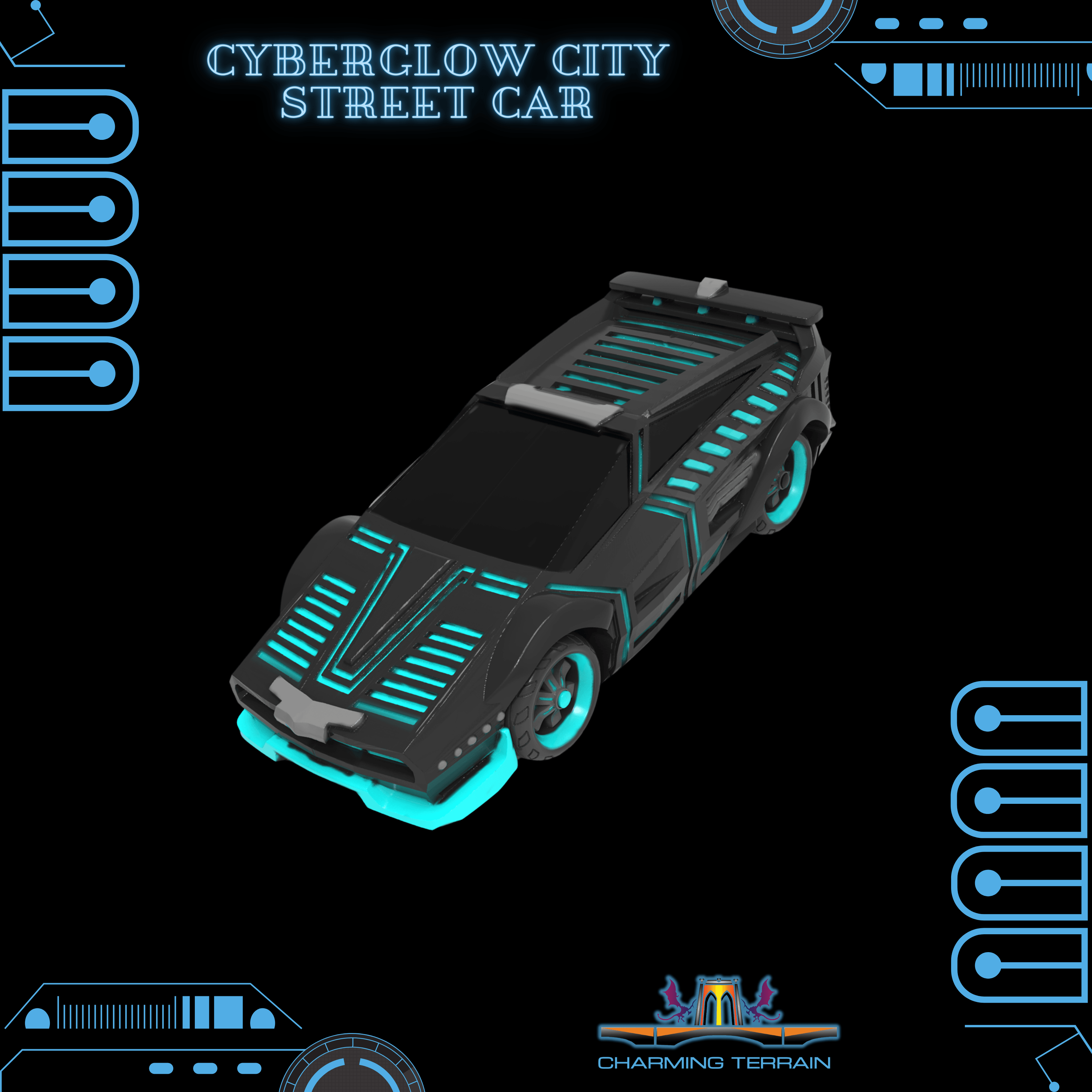 Cyberglow City Cyberpunk Street Car 3D Printed Miniature (28mm/32mm)