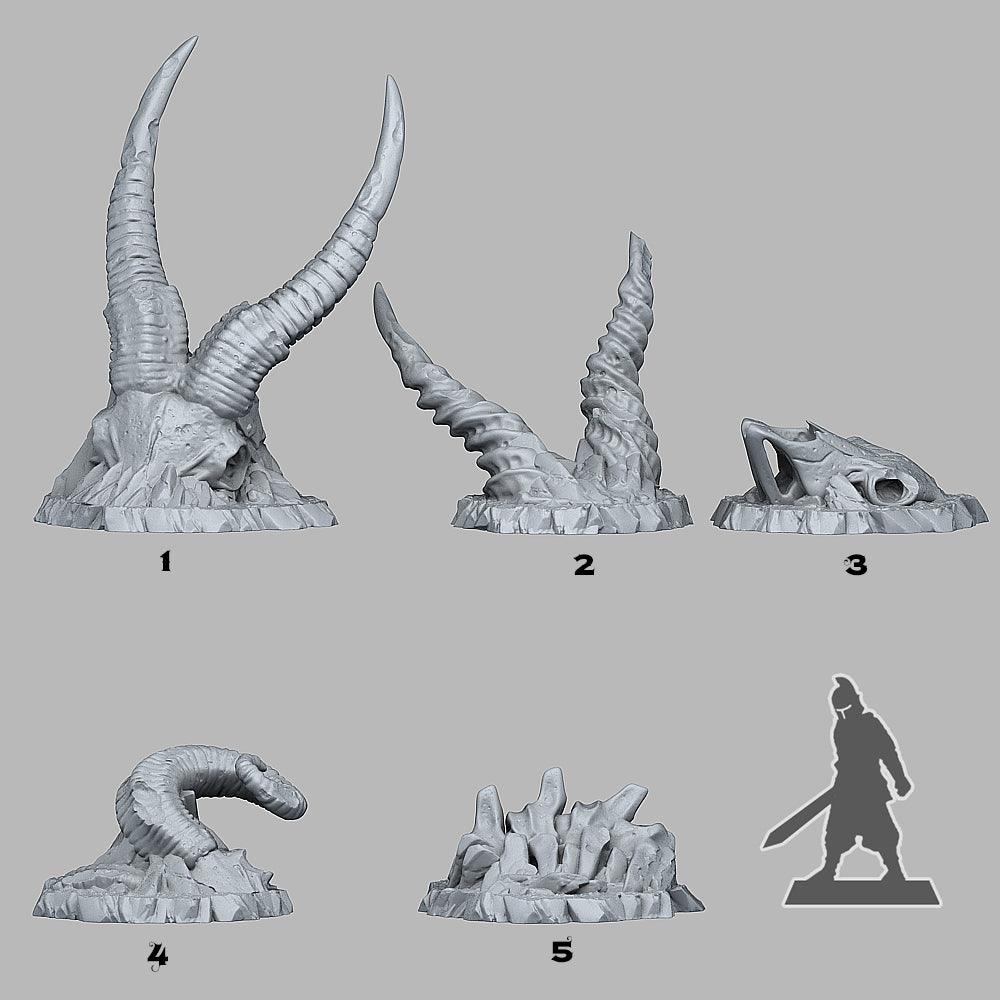 3D Printed Fantastic Plants and Rocks Buried Ram Skeletons 28mm - 32mm D&D Wargaming