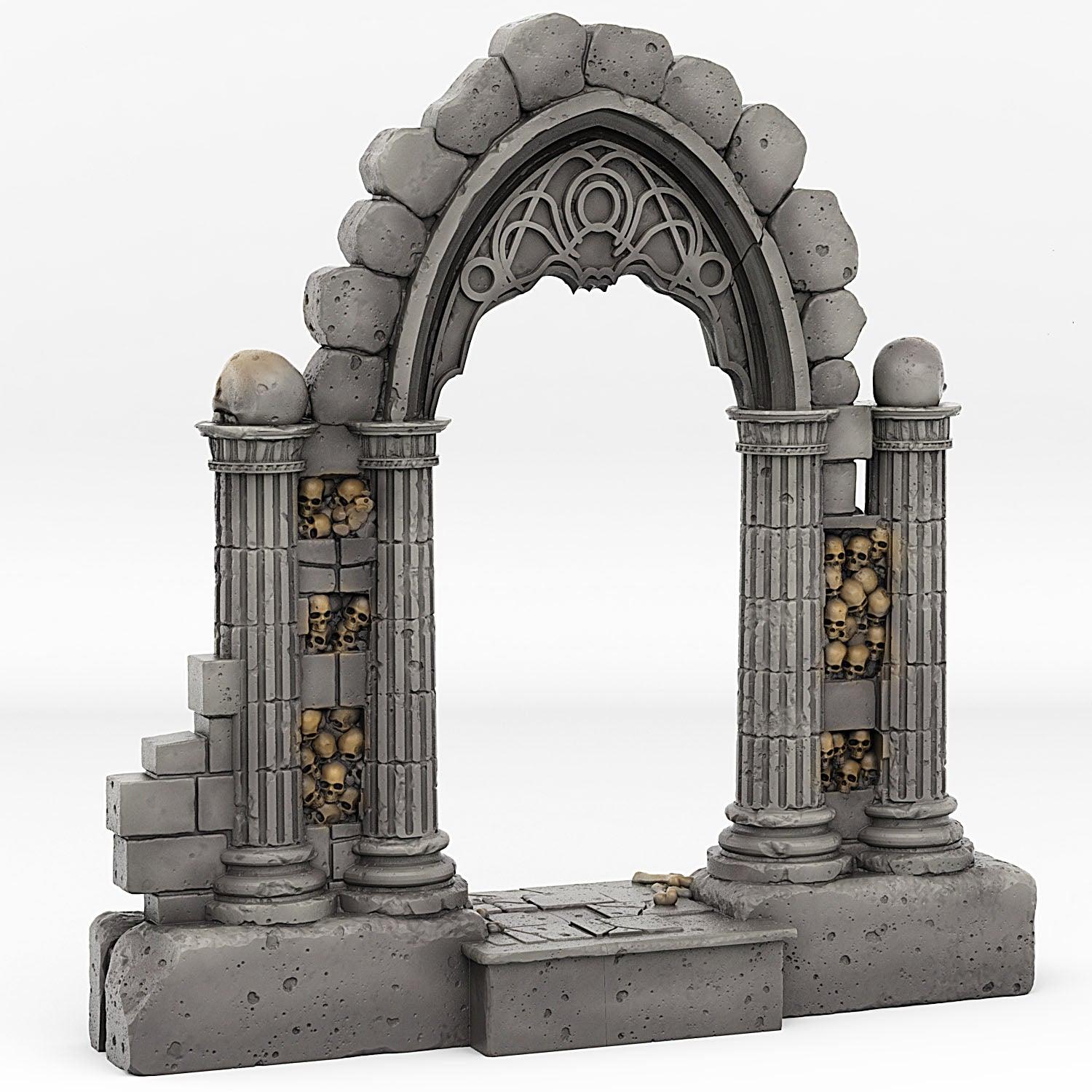 3D Printed Fantastic Plants and Rocks Catacomb Portal With Its Ghost Skulls Effect 28mm - 32mm D&D Wargaming