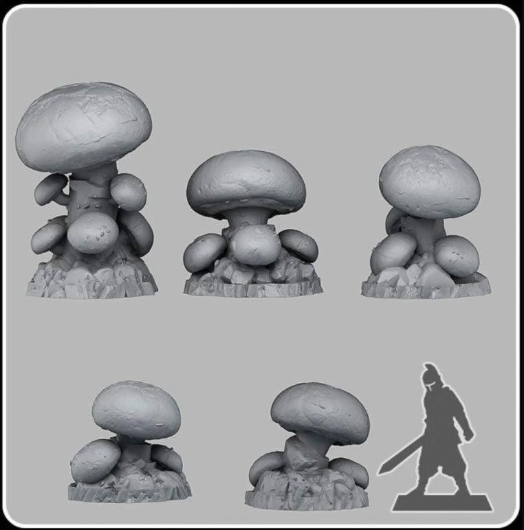 3D Printed Fantastic Plants and Rocks Cave Mushrooms 28mm - 32mm D&D Wargaming