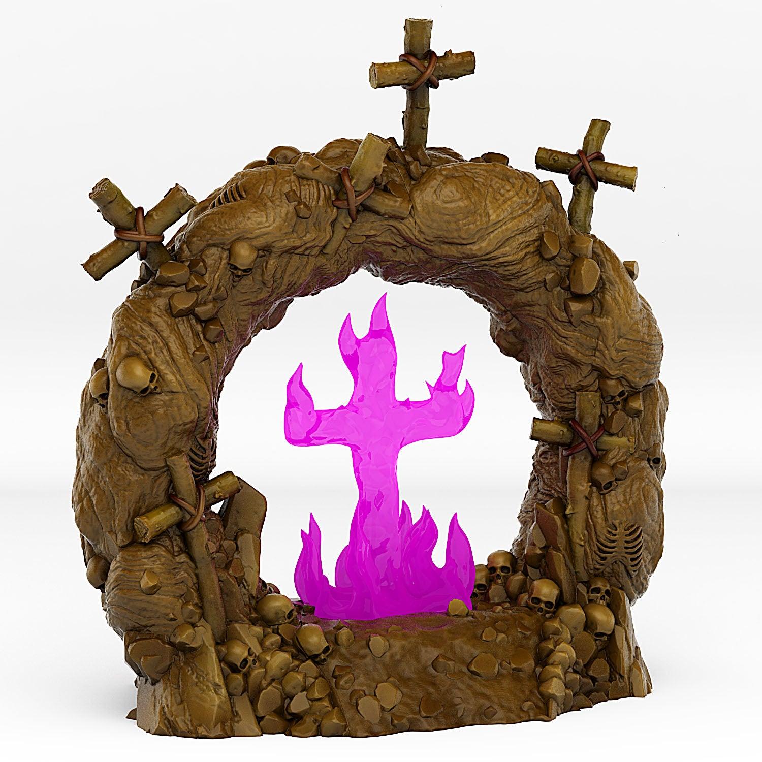 3D Printed Fantastic Plants and Rocks Cemetery Portal With Its Cross Effect 28mm - 32mm D&D Wargaming