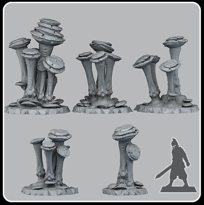 3D Printed Fantastic Plants and Rocks Faerie Mushrooms 28mm - 32mm D&D Wargaming