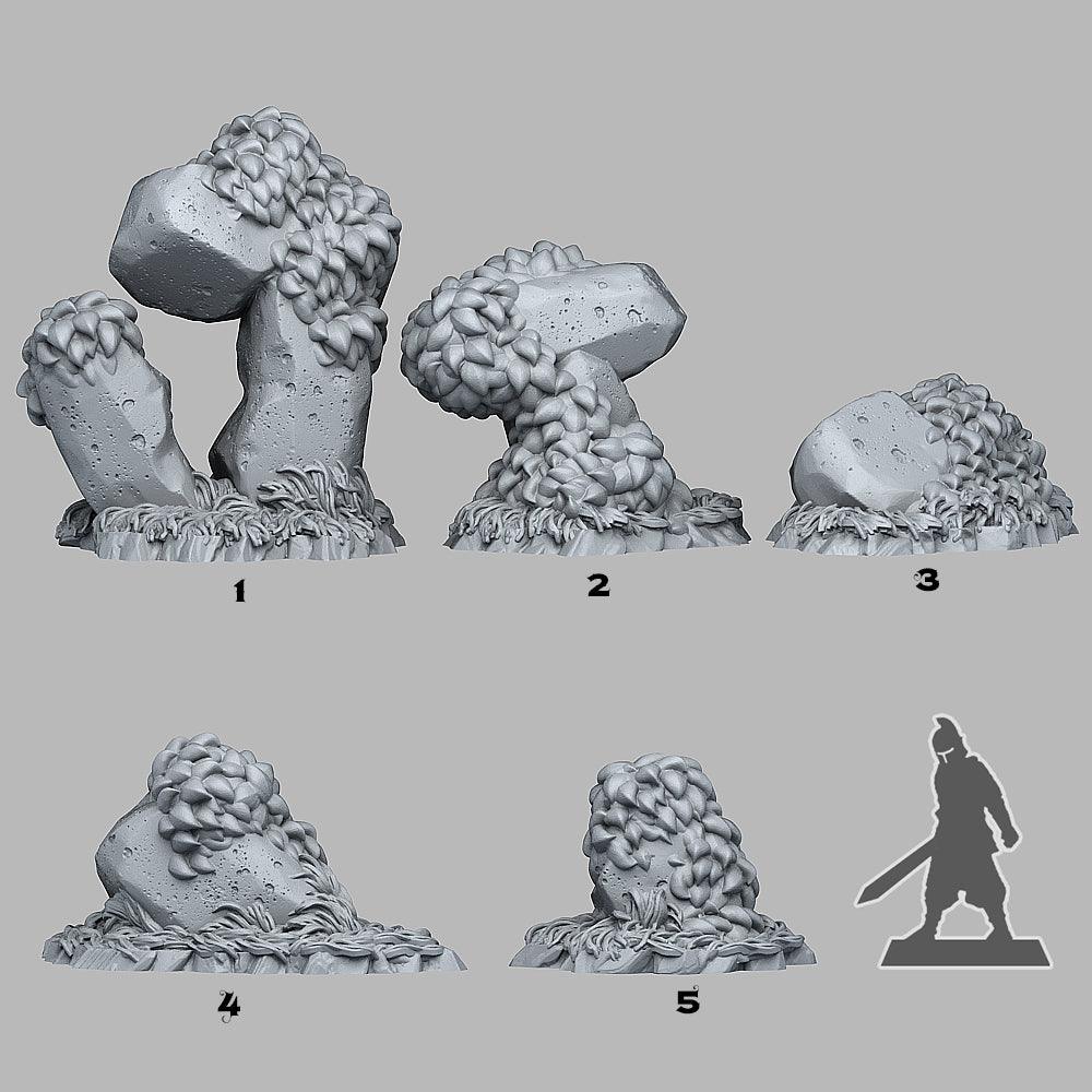 3D Printed Fantastic Plants and Rocks Grassy Rocks 28mm - 32mm D&D Wargaming