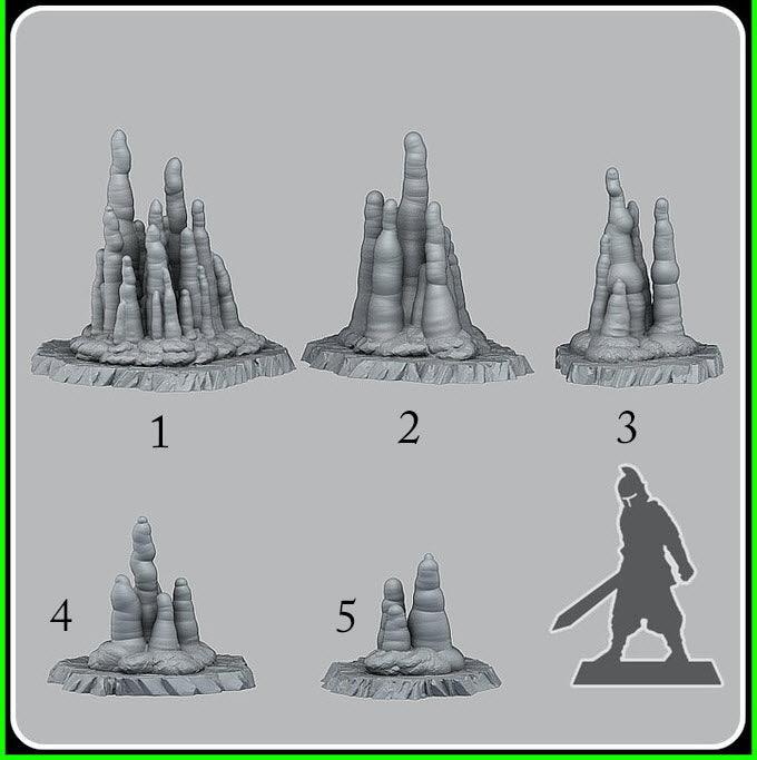 3D Printed Fantastic Plants and Rocks Ice Stalagmites 28mm - 32mm D&D Wargaming