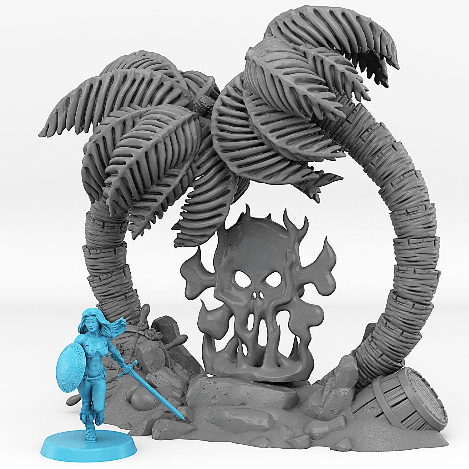 3D Printed Fantastic Plants and Rocks Pirate Island Portal With Its Pirate Skull Effect 28mm - 32mm D&D Wargaming