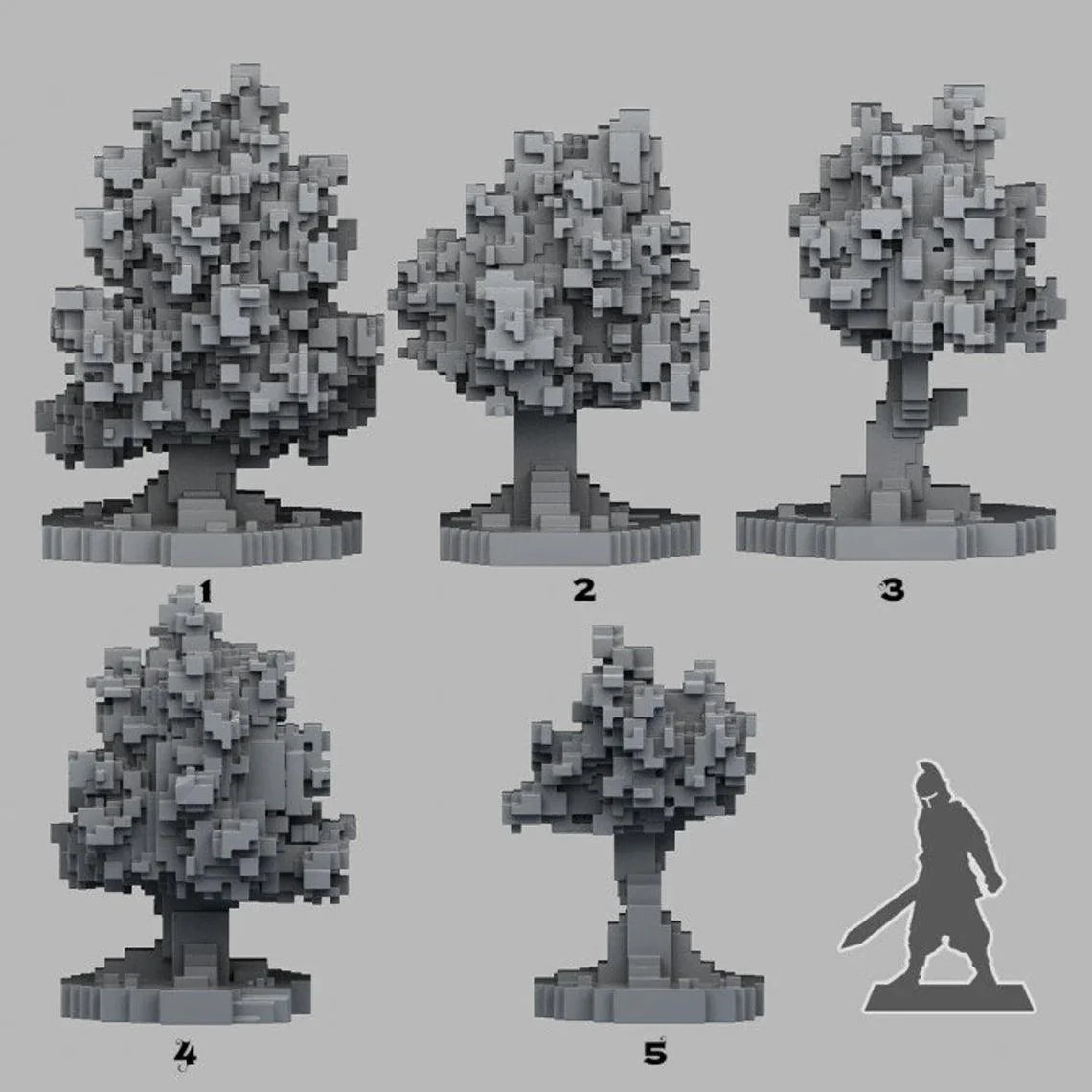 3D Printed Fantastic Plants and Rocks Pixel Trees 28mm - 32mm D&D Wargaming