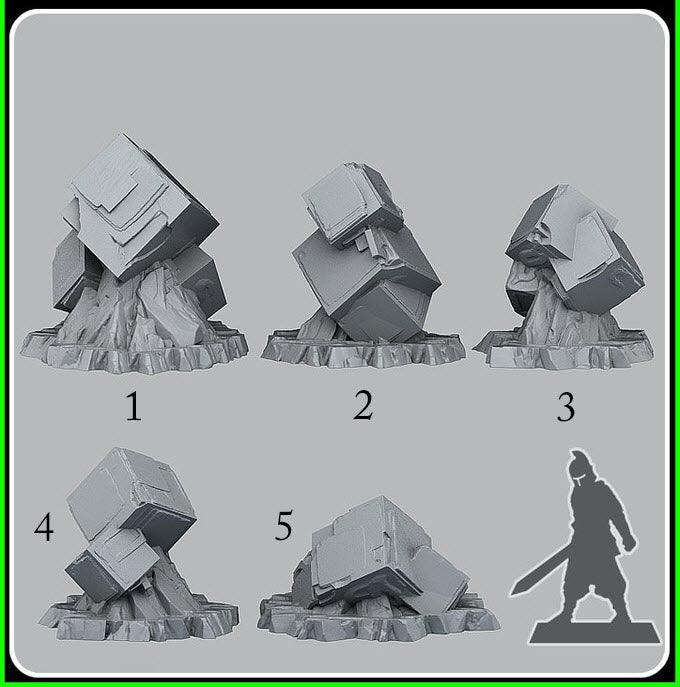 3D Printed Fantastic Plants and Rocks Scifi Cubic Stones 28mm - 32mm D&D Wargaming