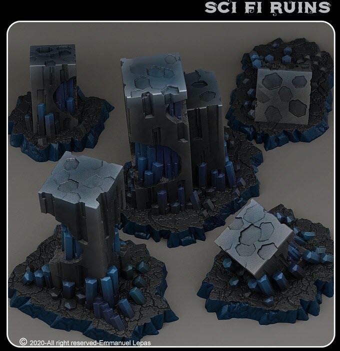 3D Printed Fantastic Plants and Rocks Scifi Ruins 28mm - 32mm D&D Wargaming
