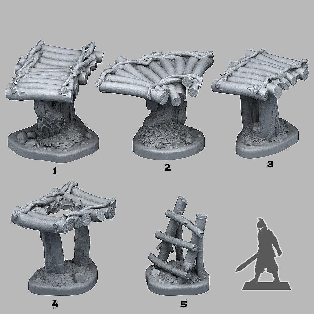 3D Printed Fantastic Plants and Rocks Swamp Modular Bridges 28mm - 32mm D&D Wargaming