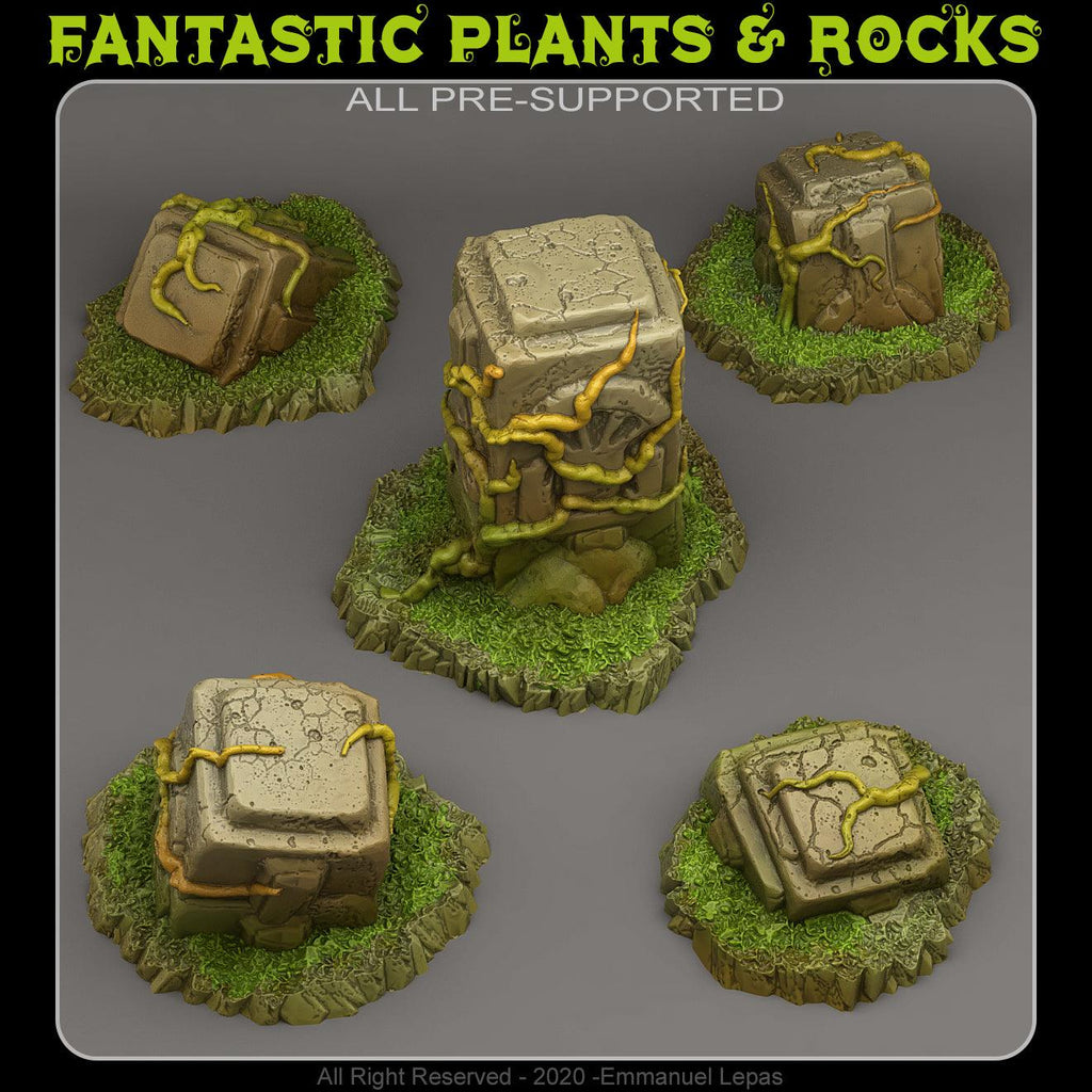 3D Printed Fantastic Plants and Rocks TROPICAL RUINS 28mm - 32mm D&D Wargaming