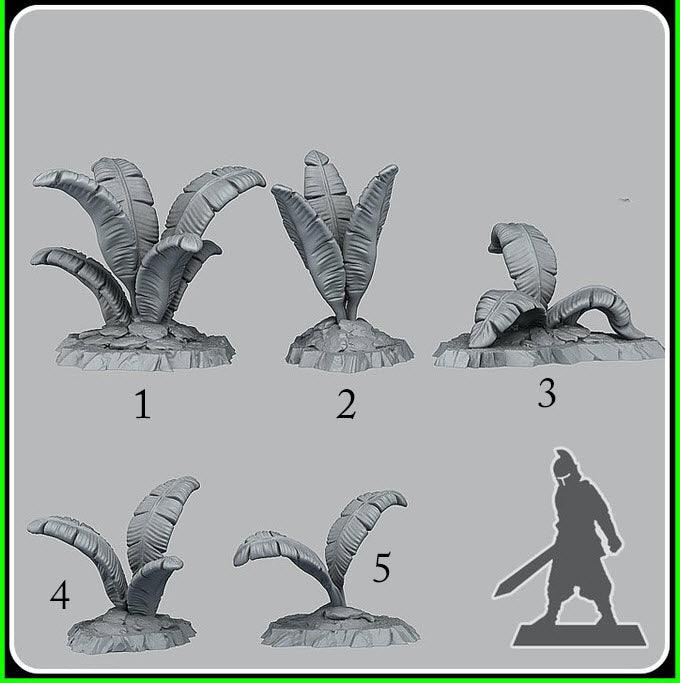 3D Printed Fantastic Plants and Rocks Tropical Leaves 28mm - 32mm D&D Wargaming