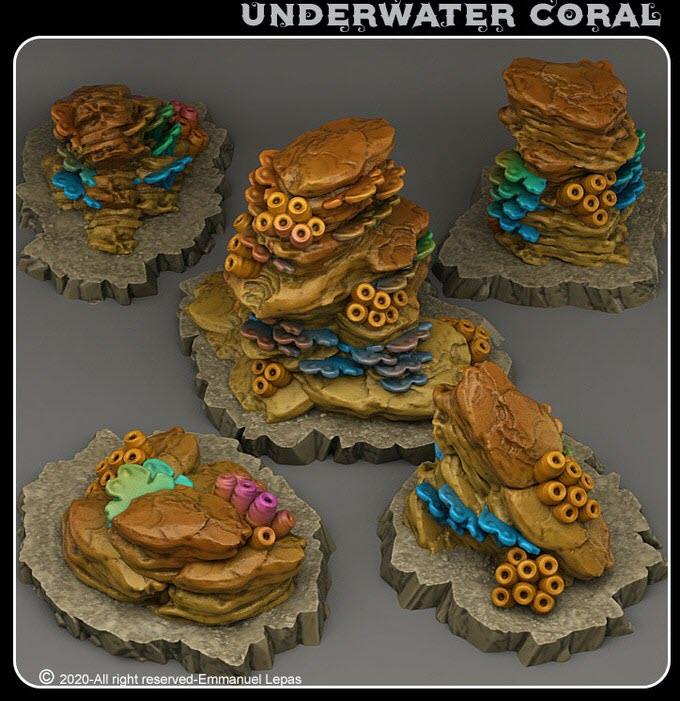 3D Printed Fantastic Plants and Rocks Underwater Coral 28mm - 32mm D&D Wargaming