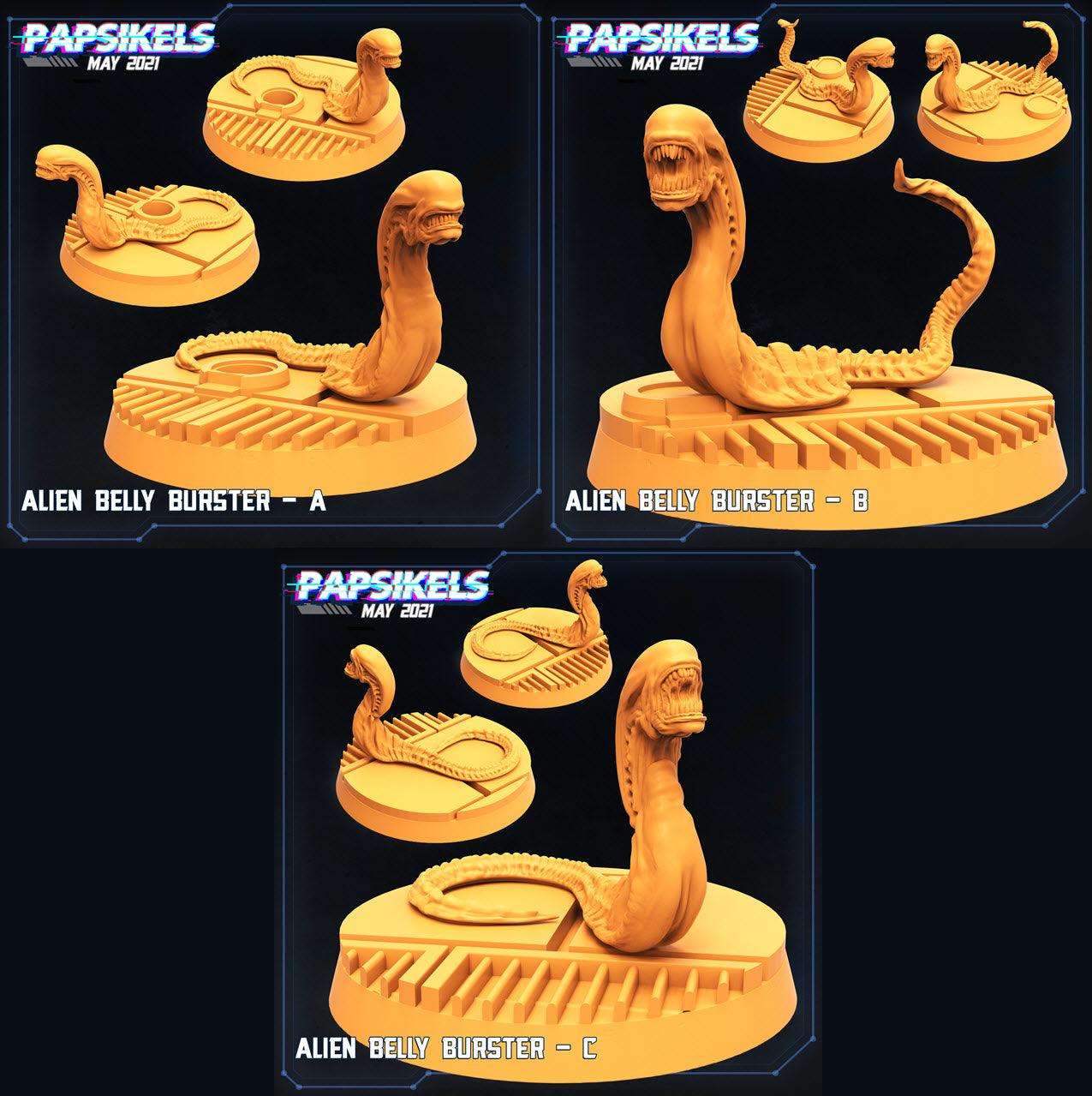 3D Printed Papsikels Alien Belly Bursters Set Aliens vs Humans 28mm 32mm