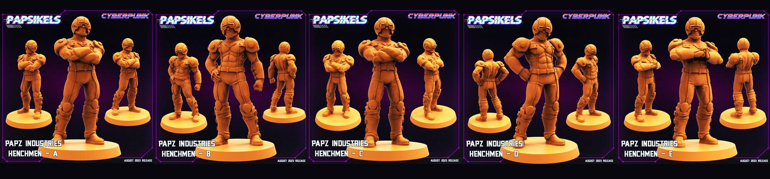 3D Printed Papsikels August 2023 - Cyberpunk Papz Industries Henchmen Set 28mm 32mm