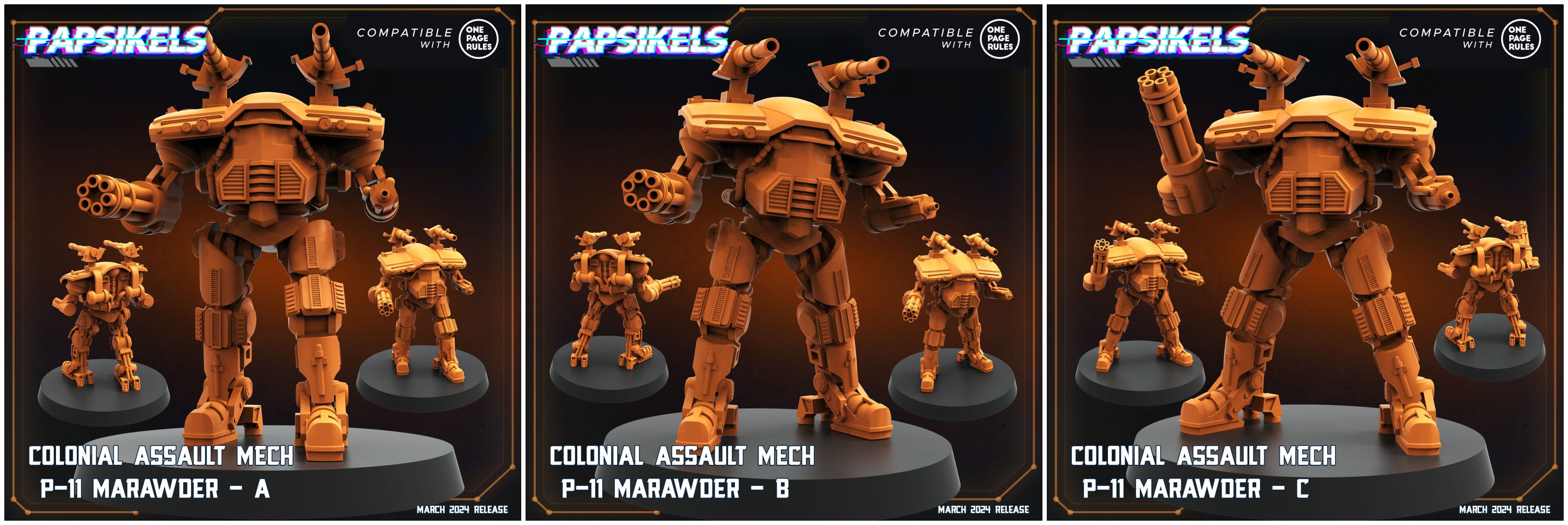 3D Printed Papsikels Colonial Assault Mech P11 Set 28mm 32mm