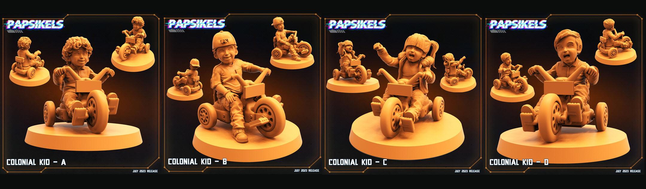 3D Printed Papsikels - Colonial Kids - 28mm 32mm