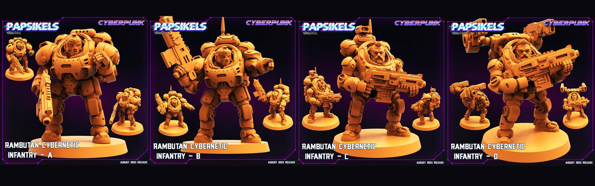 3D Printed Papsikels Cyberpunk Rambutan Cybernetic Infantry Squad Set 28mm 32mm