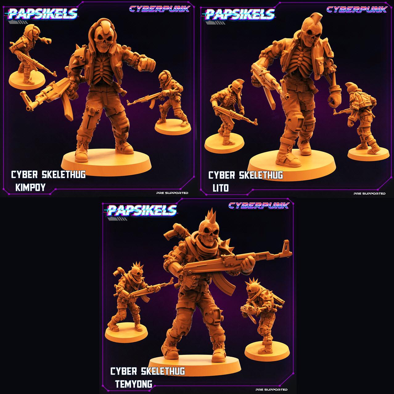 3D Printed Papsikels Cyberpunk Sci-Fi Cyber Skelethug Set - 28mm 32mm