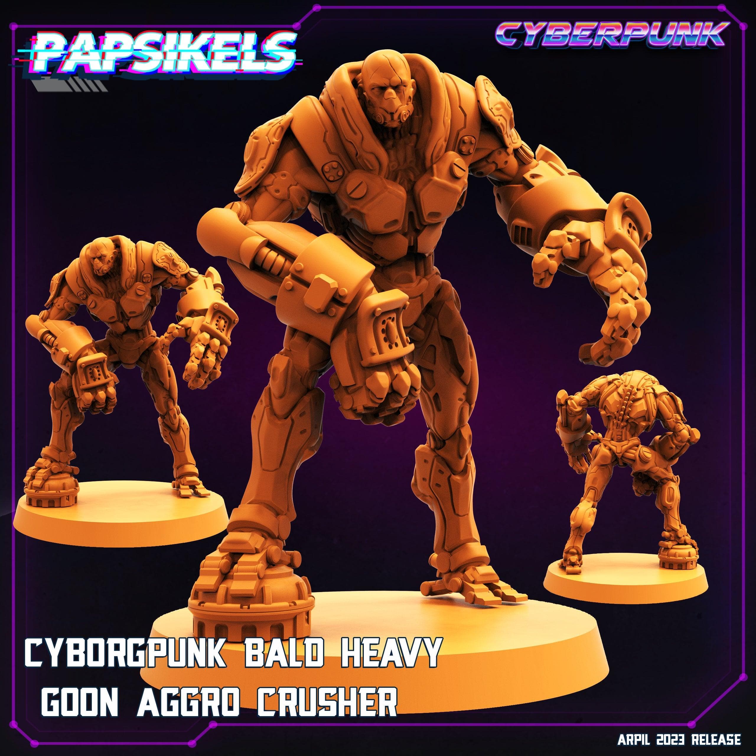 3D Printed Papsikels Cyberpunk Sci-Fi - Cyborgpunk Bald Heavy Goon Aggro Crusher - 28mm 32mm