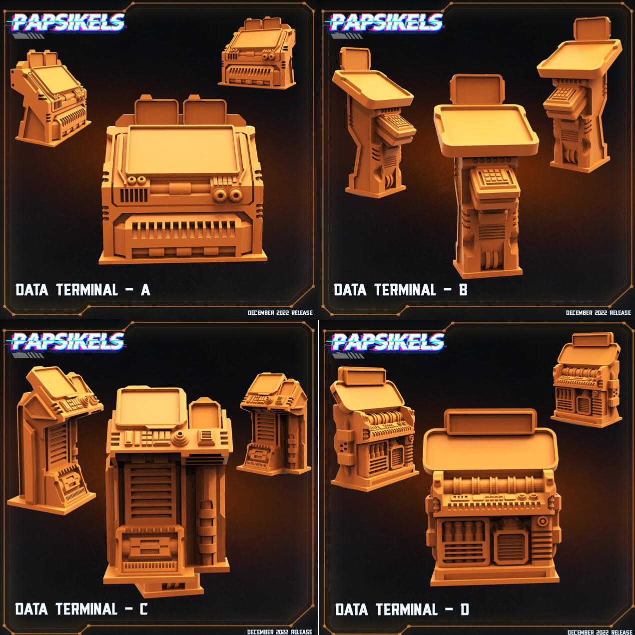 3D Printed Papsikels Cyberpunk Sci-Fi Data Terminal Set 1 - 28mm 32mm