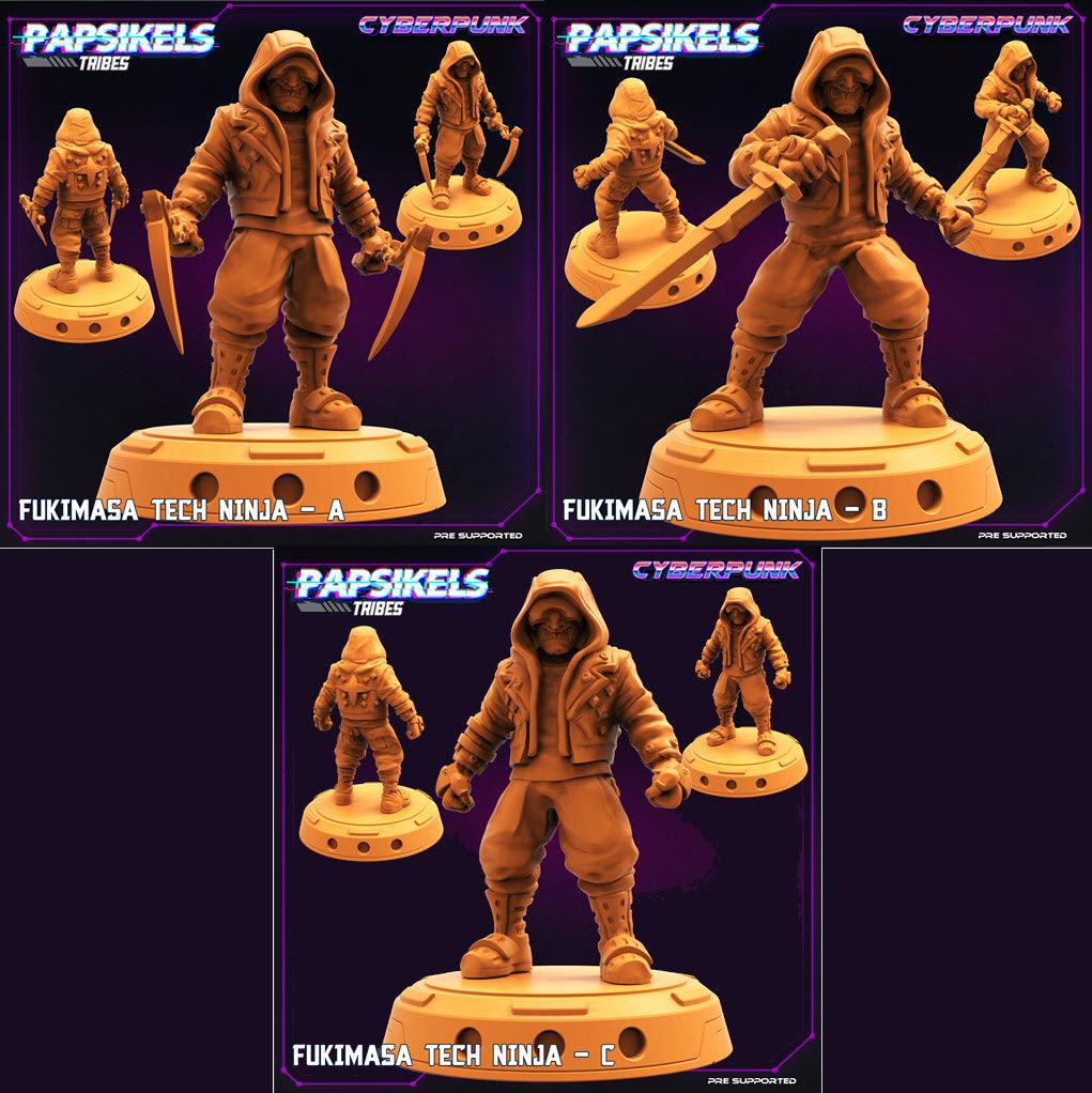 3D Printed Papsikels Cyberpunk Sci-Fi Fukimasa Tech Ninja Set - 28mm 32mm