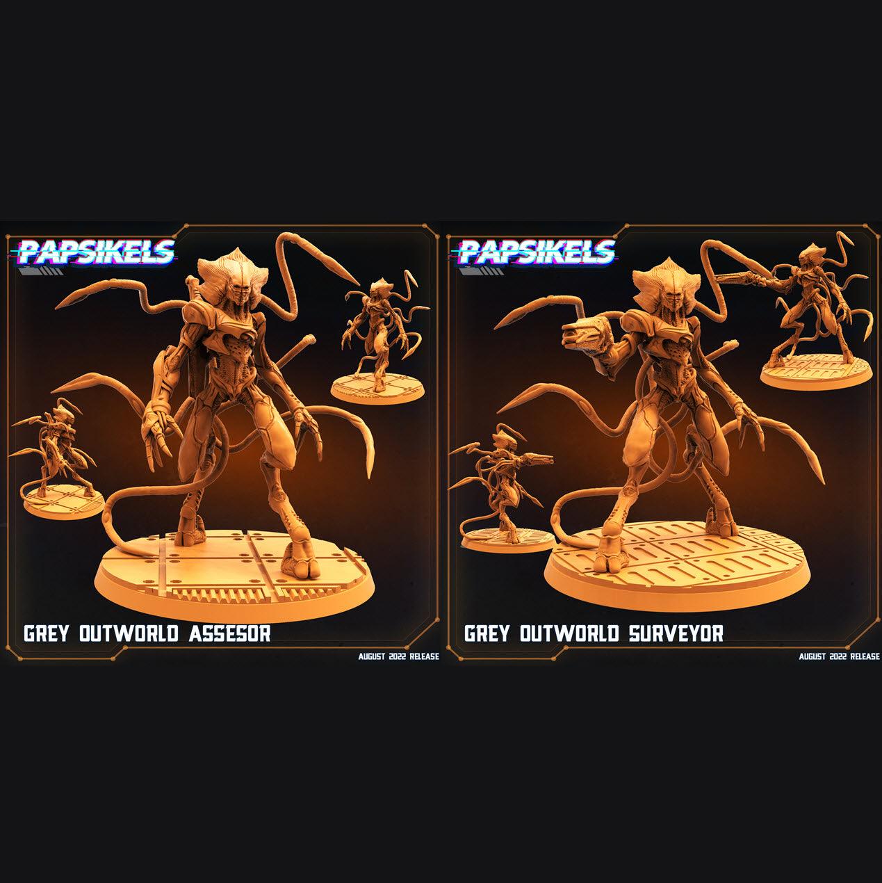 3D Printed Papsikels Cyberpunk Sci-Fi Grey Outworld Alien Set - 28mm 32mm