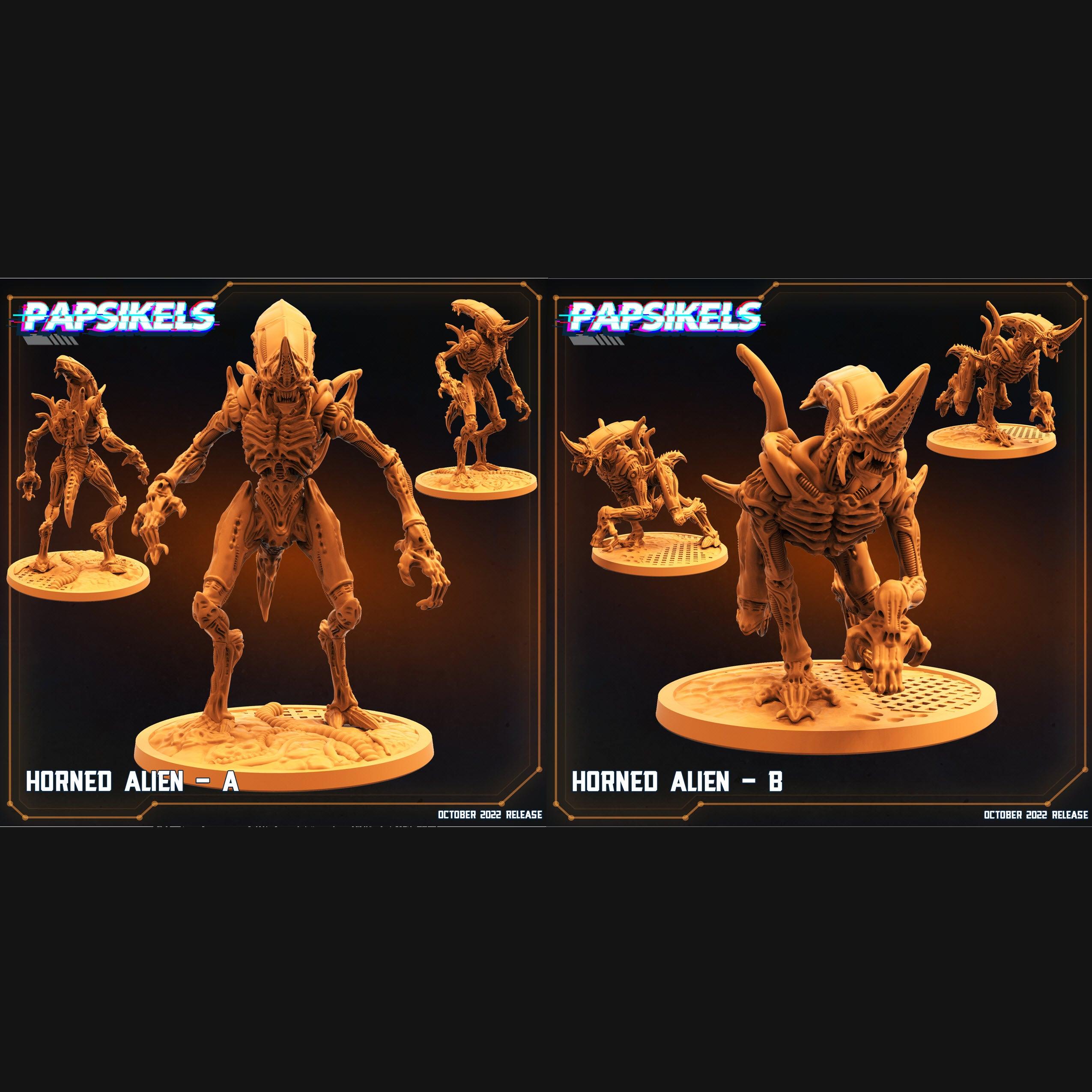 3D Printed Papsikels Cyberpunk Sci-Fi Horned Alien Set - 28mm 32mm